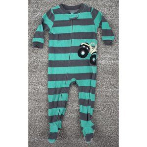 Carter's Blue Gray Monster Truck Toddler Boys One Piece Footed Pajamas Size 2t